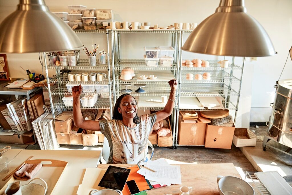 entrepreneur in her pottery studio