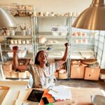 entrepreneur in her pottery studio