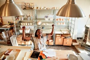 entrepreneur in her pottery studio