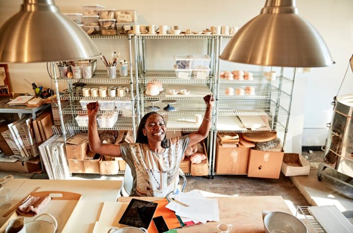entrepreneur in her pottery studio